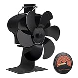 EXLECO Kaminventilator 6 Blätter Kamin Ofenventilator Ohne Strom Geräuscharm Ofen Ventilator Wärmebetriebener Zirkulierende Warme Luft, Lüfter Feuerstelle Kaminöfen mit Magnetischem Thermometer