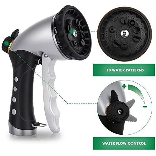 Restmo Garden Hose Nozzle Sprayer, Heavy Duty Metal Water Hose Nozzle With 10 Different Spray Patterns, High Pressure Hand Sprayer For Watering Plant & Lawn, Washing Car & Pet #TOP2