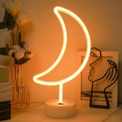 Segno al Neon Luna, Luce Notturna per Camera da Letto per Casa, Festa di Compleanno, Bar, Decorazione, Regalo per Bambini - Alimentata a Batteria/USB