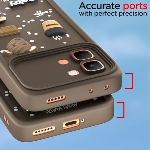 Image of Pikkme Back Cover for Infinix Note Edge 5G | 3D Bear Silicone Cute & Fun Coffee Cartoon | Full Body Protection Bumper Case (Brown)