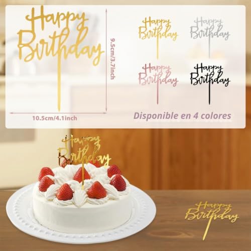 Miniatura 2 de Bavalin 10 Piezas Decoración De Tarta De Feliz Cumpleaños - Decoración Para Tartas De Feliz Cumpleaños, Adorno De Cupcakes Acrílico Para Decoración De Fiestas De Aniversarios De Baby Shower, Dorado