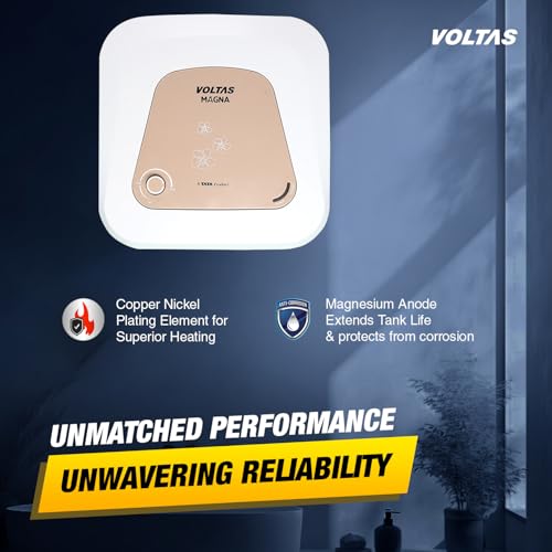 Image of Voltas Magna 5-Star 10L Water Heater 2000W, Warranty of 7 years on Tank, 3 Years on Heating Element, 2 Years on Product by Voltas|Free Installation| Free Connecting Pipe|Copper Element|8 Bar (White)