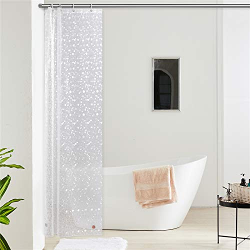 Furlinic Petit Rideau de Douche Transparent Anti Moisissure Imperméable avec Bloc de Verre en Bas Rideau de Baignoire Pavé 100x200cm avec 6 Crochets