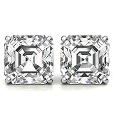 Handmade 10K 14K 18K Solid White Gold Earring, 4 TCW Asscher Cut Moissanite Diamond Stud Earring, So