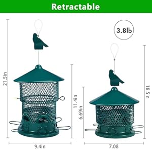 Wild Bird Feeder for Outdoors Hanging Metal Retractable 38lb Capacity Bird Feeders for Outside for Cardinal Blue JayFinches Wildlife Backyard Garden Birding WatchingGreen