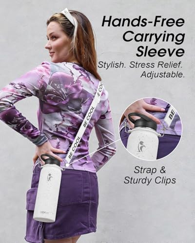 Image of Coolflask 40 oz Water Bottle Insulated Stainless Steel with Strap