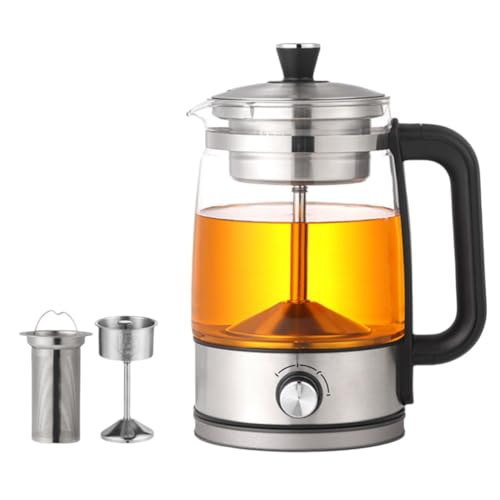 KDBT全自動家用煮茶器 スチーム噴淋抽出|1L大容量 耐熱ガラス製 4段階調節&55℃保温機能 電気ケトル コーヒーメーカー兼用 安全設計茶・紅茶・コーヒー対応 (ダブルフィルター【保温機能付き】)