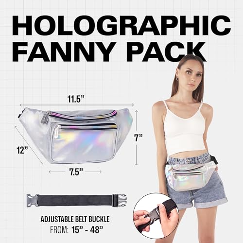 Image of Sojourner Holographic Rave Fanny Pack - Packs for Festival Women, Men | Cute Fashion Waist Bag Belt Bags (Silver)