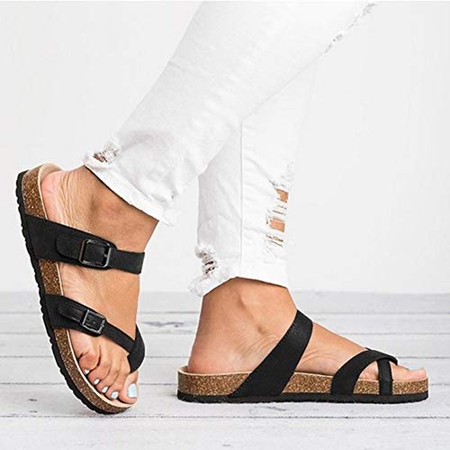 MW Moda Mujer Sandalias Casuales Chanclas cómodas Zapatillas Planas Dedo del pie resbalón Sandalias de cuña Playa de Verano Sandalias de Viaje Pulgar corrección Zapatos,Black,6.5UK