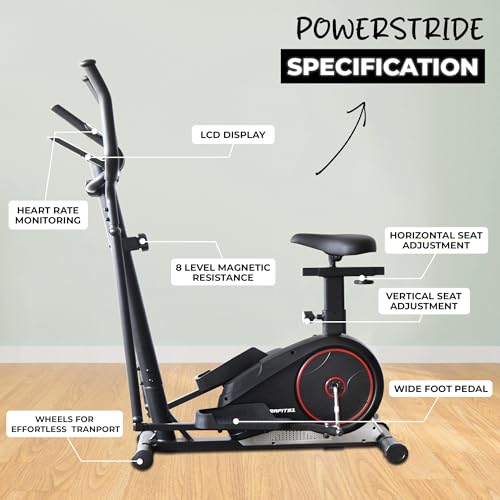 Image of Durafit91 Powerstride Elliptical Cross Trainer |7 Kg Flywheel | Max User Weight 130 Kg | 8 Levels Magnetic Adjustable Resistance| Adjustable Seat | LCD Display