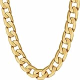 LIFETIME JEWELRY Beveled Cuban Link Curb Chain Necklaces 24k Real Gold Plated (3mm, 6mm & 9.5mm) (22 inches, 9.5mm, Gold)