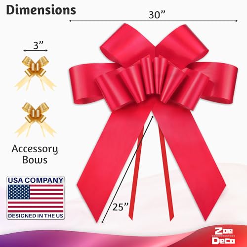 image for Zoe Deco - Big Car Bow - Red, 30 Inch - Giant Car Bow for Birthday, Ch