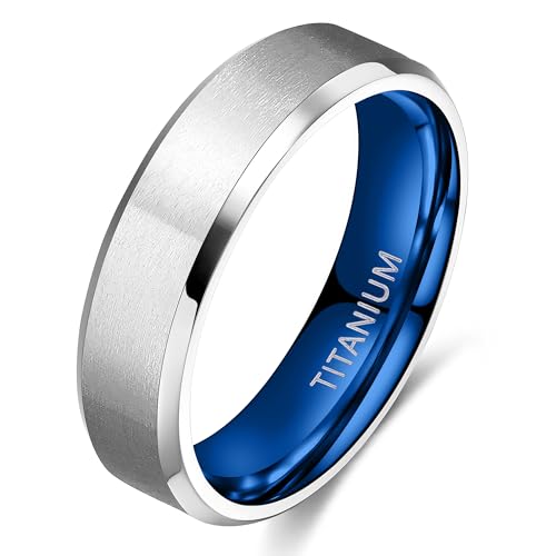 TIGRADE Titanium Rings 4MM 6MM 8MM 10MM Wedding Band in Comfort Fit Matte for Men Women Size 3-15, Blue 6mm, Size 9.5
