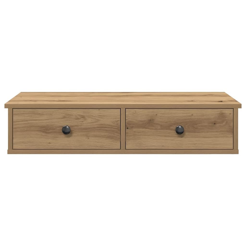 Estante de Pared con Cajones, Tocador Flotante, Madera Roble Artesano, Diseño Flotante Multiusos, Almacenamiento Organizado, Soporte 60 kg, para Dormitorio, Salón, Oficina, 80x31x17 cm