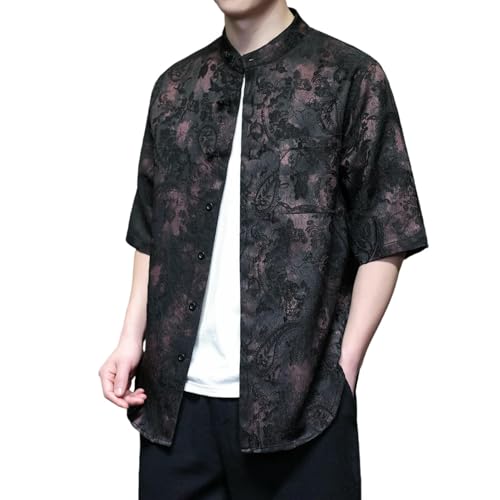Chemise jacquard 3D en lin pour homme avec boutons grenouille fins