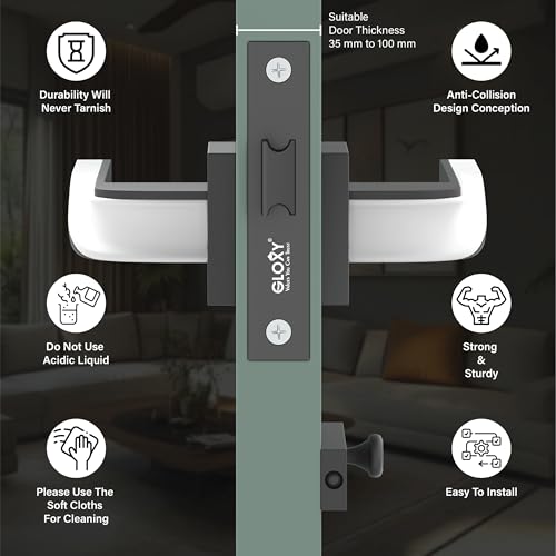 Image of GLOXY Full Brass Door Lock for Bathroom Door Lock, Balcony Mortise Keyless Handles Set with Brass Baby Latch for Store Room | White & Black Finish (2 Years of Warranty, Pack of 1)