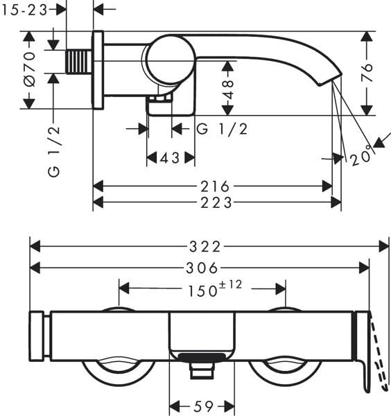 Amazon | hansgrohe Vivenis シングルレバーバスミキサー 露出設置用