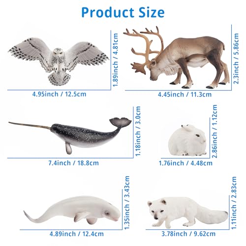 Toymany 12PCS 4-7" Large Polar Animals Figurines, Plastic Arctic Animal Toy Preschool Set Includes Polar Bear,Caribou,Whales,Walrus, Cake Toppers Christmas Birthday Toys Gift for Kids Toddlers