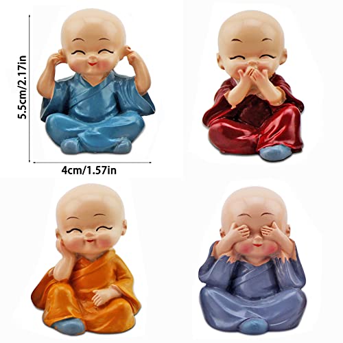 Zhouqzsf 4Pcs Cute Kung Fu Monk Statue Miniature Buddha Figurine Wise Figure Baby Little Monk Sculpture Collectibles Crafts Arts Zen Ornaments Wall Shelf Desktop Garden Home Office Car Decoration Gift  thumb #1