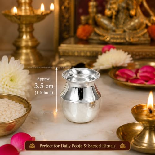 Image of Pure Silver Lotta |Kalash for Water or Milk | Home Temple Puja Article|Kitchen Article, Prosperity Gift | Handcrafted | Worship God