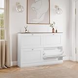 Vida Designs 4 Drawer Shoe Cabinet | White & Oak | Space-Saving Storage for 20+ Pairs | 80H x 105W x 23.5D cm | Anti-Tip | Modern Hallway Unit