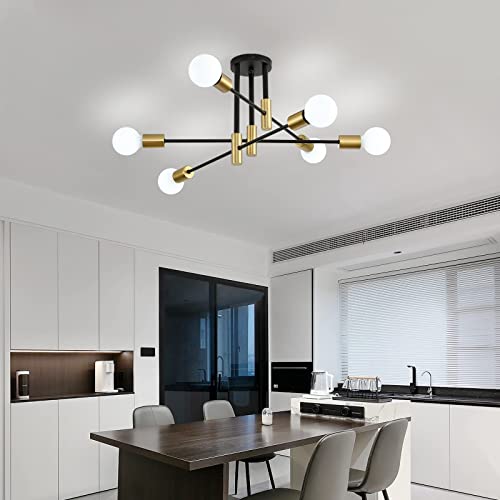 Aolala Modern Gold Sputnik Chandelier - 6-Light Pendant Fixture For Kitchen, Bedroom, Dining, Living Or Hallway - Mid-Century Ceiling Lighting #TOP1