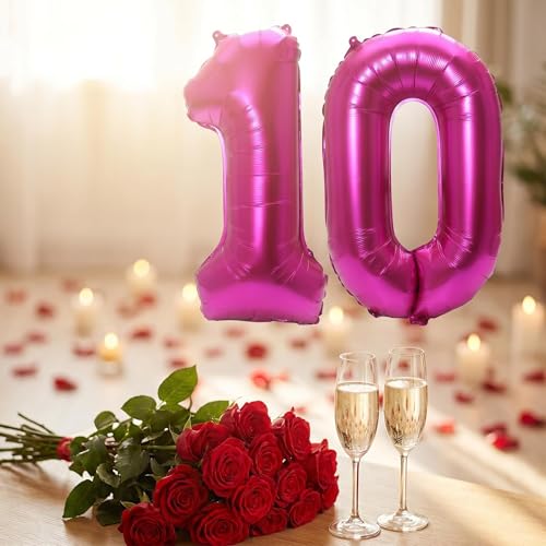 Image of YPSelected 32 Inch Large Foil Helium Number Balloon Birthday Wedding Party 0-9 (Rose Red, 1)