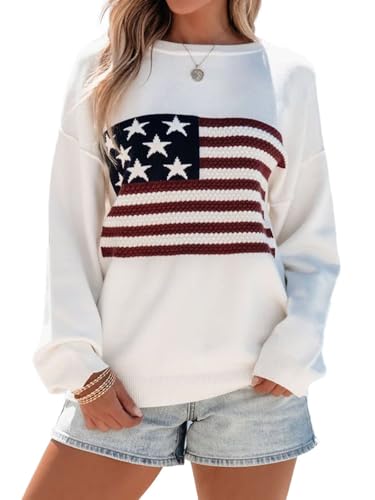 BONITEE USA Sweatshirt for Women American Flag Sweater Patriotic Shirt