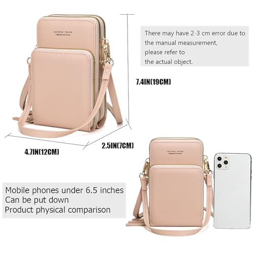 Image of myfriday Touch Screen RFID Phone Crossbody Purse with 2 Straps for Women | Clear phone window, RFID card space, 11 slots and zip pockets support quick calls, errands, theme parks and travel