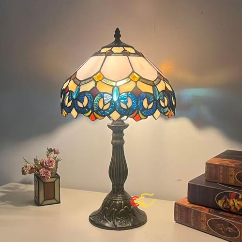 BOTOWI Lampada con Controllo Touch Lampada da Tavolo in Vetro colorato 12 x 12 x 19 Pollici Lampada da Lettura in Stile Barocco per Camera da Letto Comodino Soggiorno Ufficio Studio,Blu