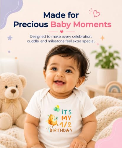 Image of ARVESA Half Birthday Baby Milestone Romper for Baby Boy and Baby Girl Cotton 0-12 Months Design no 277 - Half Birthday