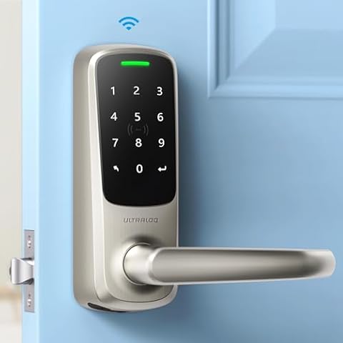 ULTRALOQ Latch 5 World's First Built-in WiFi Smart Lock with NFC, 5-in-1 Keyless Entry Door Lock with App Control, Smart Door Handle Lock with Touch Digital Keypad, Satin Nickel Cover