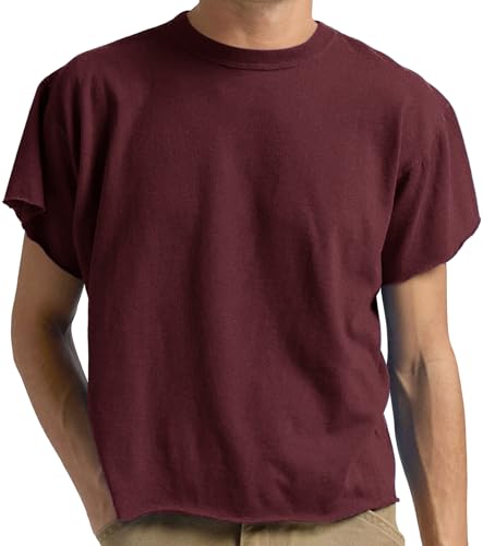 Sunborui Men's Boxy Raw Cut Tee Short Sleeve Round Neck T Shirts Casual Basic Tops