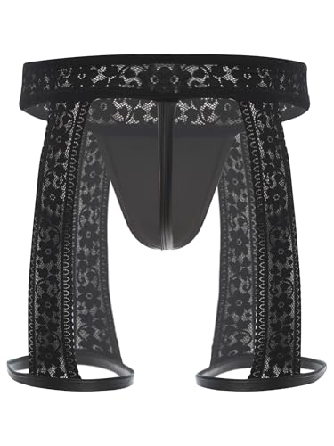 Thongs for Mens PU Leather Sissy Panties Lace Garter G-String Thong Bulge Enhancing Underwear2