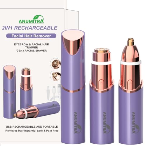 Image of ANUMITRA Gen 3 Pro 2 in 1 Flawless Facial Hair Removal for Women- Eyebrow Trimmer for Face, Lip, Nose Hair Trimmer, with Replacement Heads, Facial Razor for Women, Flawless Facial Hair Remover
