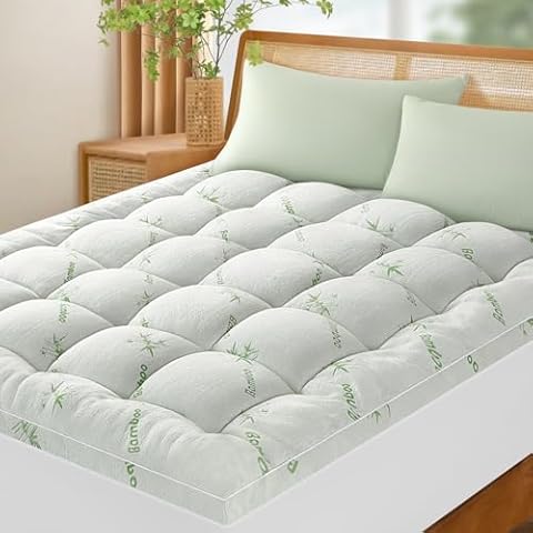 Baauye Bambu_Viscose Mattress Topper King,1200 GSM Cooling Mattress Pad,Extra Thick Pillow Top Mattress Topper for Back Pain,2" 7D Down Alternative Filling with 8"-21" Deep Pocket(King,78"x80") Cover