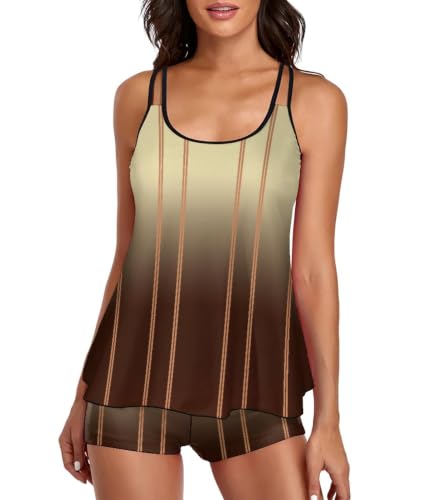 Image of 2026 Women Two Piece Tankini Swimsuit Tummy Control Plus Size Long Torso Top and High Waisted Boyshorts Bathing Suits
