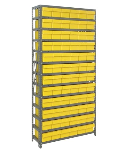 Quantum Storage Systems 1275-601YL Solid Heavy Duty 13 Shelves 72 Super Tuff Euro Yellow Bins 75" H x 36" W x 12" D