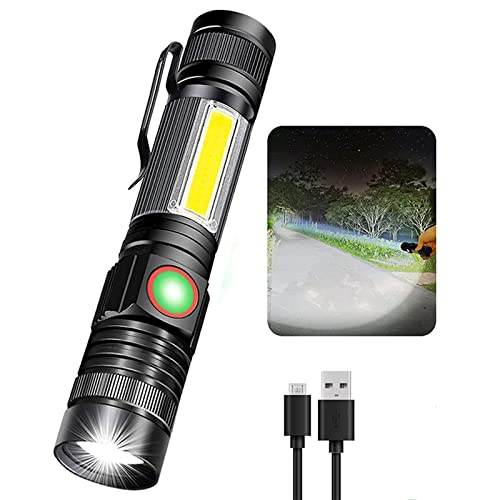 AdamStar LED Flashlight Rechargeable, Magnetic with Cob Sidelight, 1000 Lumens Super Bright Tactical Flash Light, Zoomable, 4 Modes Outdoor Waterproof Small for Emergency, Camping