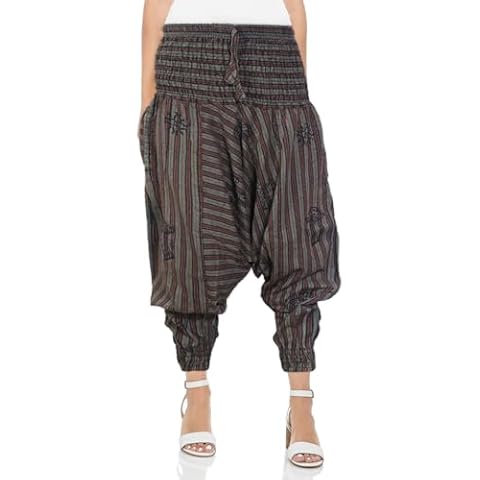 Ezhippie Green Striped Harem Pants for Women Cover