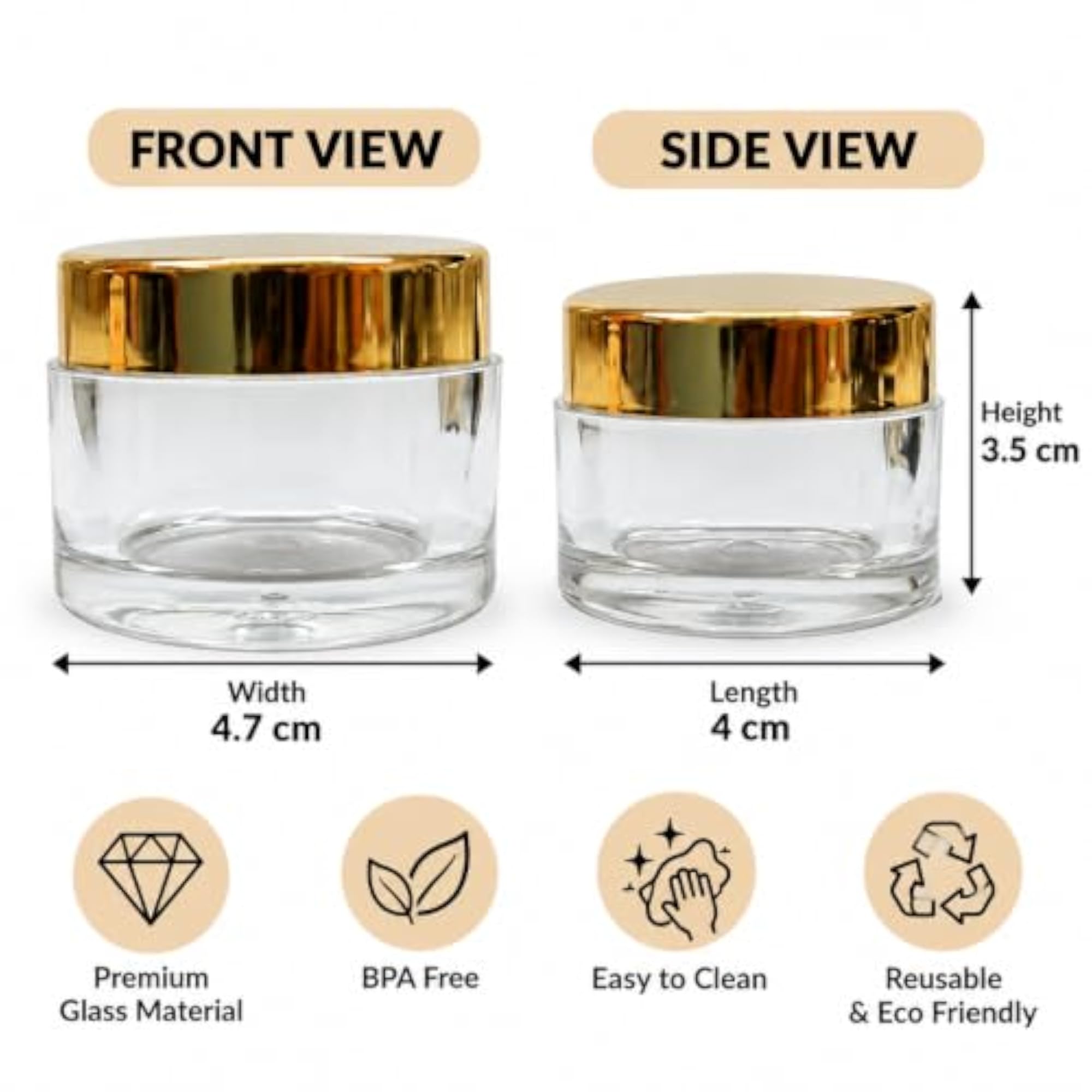 15GM Mini Acrylic Cream Containers with White Leakproof Lids