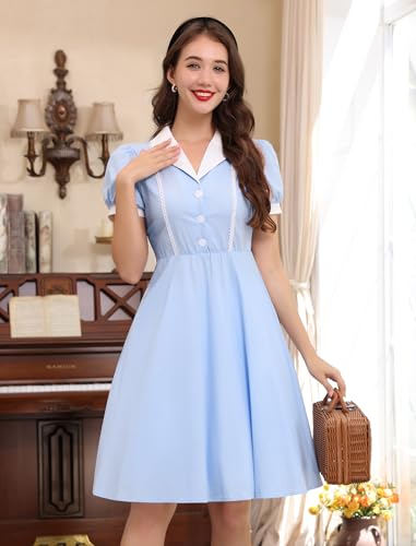 ODIZLI Women's 1950s Retro Dress Short Puff Sleeve Midi Dress Rockabilly Dress Cocktail Dresses2