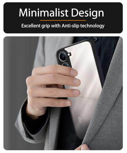 Image of WOW IMAGINE Shockproof Hybrid Back Cover for Vivo T4 lite 5G | iQOO Z10 lite 5G | Y04 4G | Y19 5G | Y19e | Hard Slim fit Back Case | PC & TPU | Clear Transparent Case - Black
