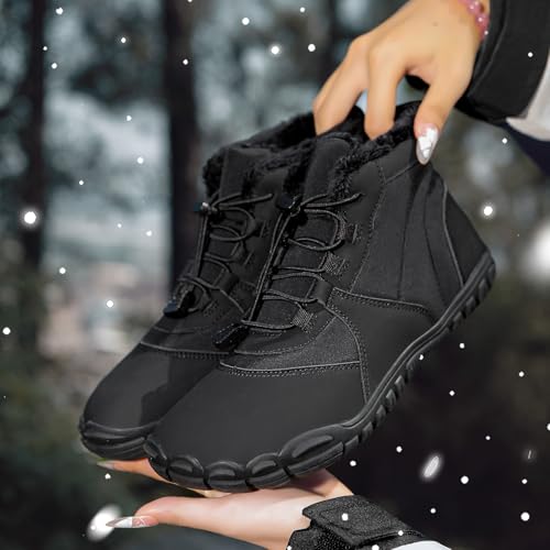 Image of Winter Hike Barefoot Boots Womens,Warm Zero Drop Snow Boot Slip On Barefoot Footwear Men Wide Waterproof hike barefoot shoes Women Hiking Walking Outdoor