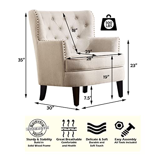 Rosevera Atlas Furniture Reading Arm Living Room Comfy Small Accent Chairs For Bedroom, Standard, Velvet Pearl Beige #TOP1