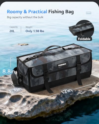 Image of Large Fishing Tackle Bag for Soft Plastic Baits Storage, 20PCS Soft Bait Clear Storage Bag, Fishing Gear Organizer for Weights, Reels & Hooks, 900D Waterproof Oxford Fabric