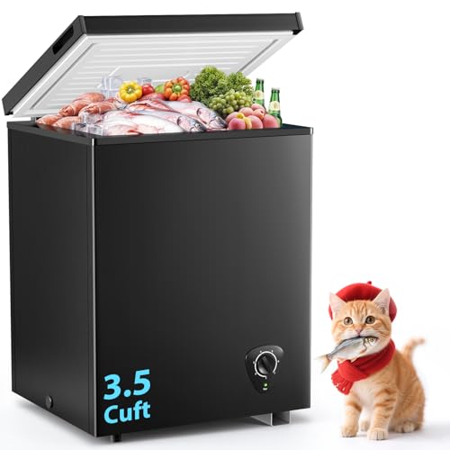 Image of Chest Freezer 3.5 Cubic Feet with Removable Basket and Fast Cooling, Small Deep Freezer, Adjustable Temperature, Energy Saving, Low Noise,Top Open Door Compact Freezer for Kitchen Garage