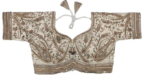 Image of Pujia Mills Women's Readymade Bridal Blouse Embroidery Copper Coding Glitter Sequence Thread Work Indian Ethnic Designer Stitched Half Sleeve Blouse Readymade for Women Saree Bridal Lehenga Choli