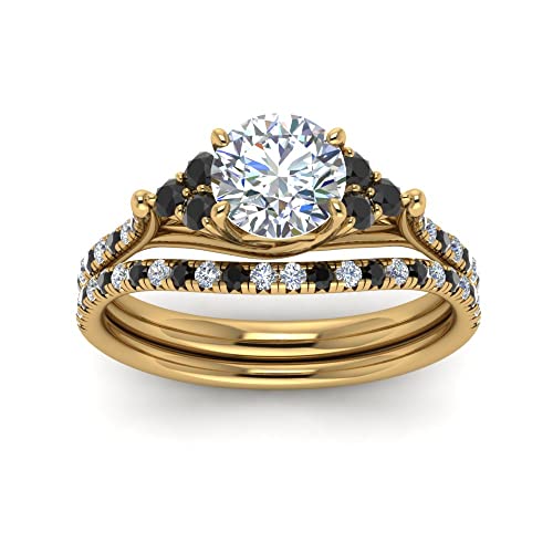 Image of Choose Your Gemstone Round Cut Petite Cathedral Wedding Ring Set Yellow Gold Plated Round Shape Wedding Ring Sets Matching Jewelry Wedding Jewelry Easy to Wear Gifts US Size 4 to 12