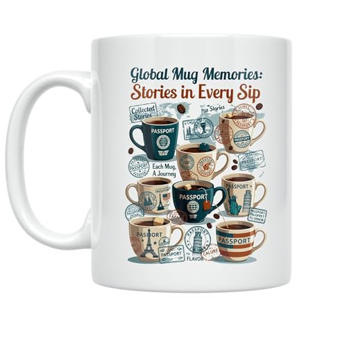 Cultural Exchange Enthusiast Coffee Mug - Global Mug Memories Design - 11 oz White Ceramic - Nostalgic Travel Theme
